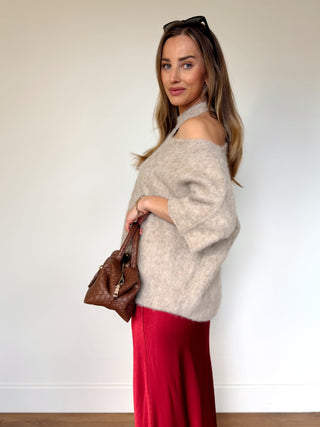 Soft Off-Shoulder Knit / Taupe