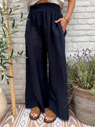 Linen Wide Pants / Dark Blue