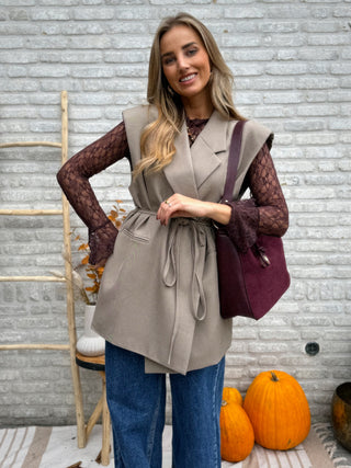 Belted Sleeveless Blazer / Taupe