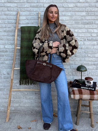 Teddy Flower Bomber / Brown-Beige