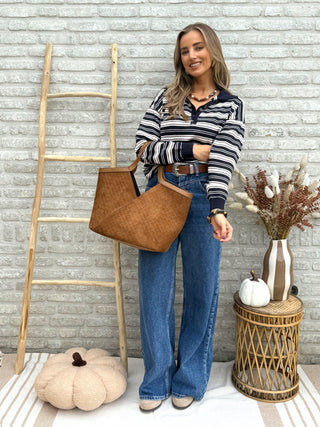 Striped Longsleeve Polo / Blue-White