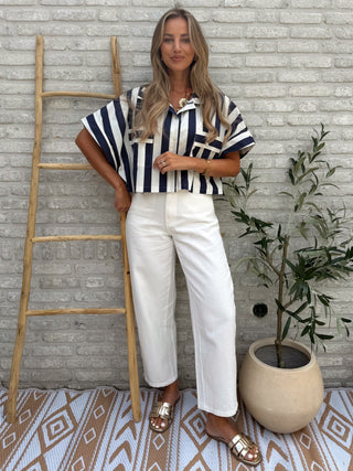 Cotton Stripe Shirt / Blue-White