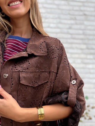 Broderie Oversized Jacket / Dark Brown