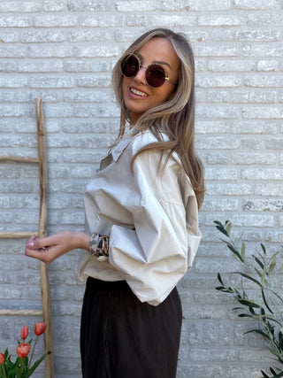 Crop Bomber Jacket / Beige