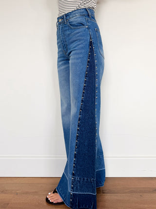 Wide Studded Statement Jeans / Blue