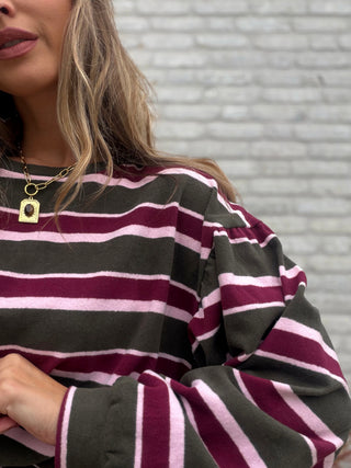 Soft Stripe Knit / Khaki-Bordeaux