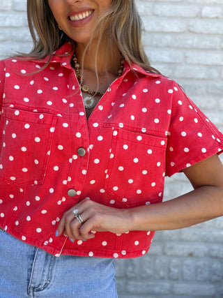 Short Sleeve Polka Jacket / Red