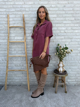 Washed Broderie Dress / Burgundy