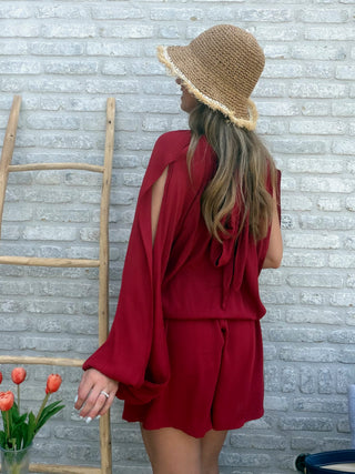 Plissé Playsuit / Red