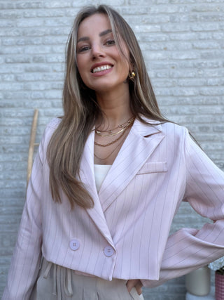 Pinstripe Cropped Blazer / Blush Pink