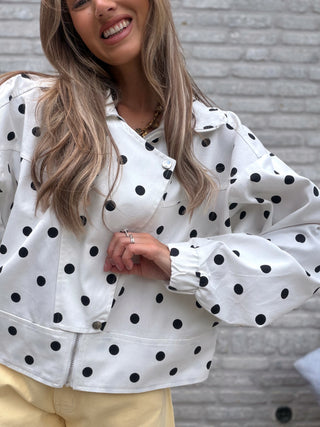 Polka Dot Denim Jacket / White-Black
