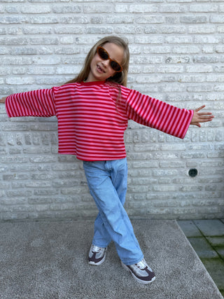 Mommy And Me Striped Long Sleeve Top / Red-Pink