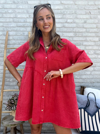 Sunset Denim Dress / Red