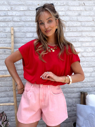 Wide Denim Short / Pink