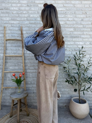 Striped Bomber Fit Shirt / Blue