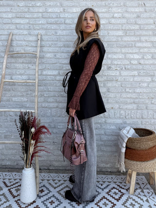 Belted Sleeveless Blazer / Black