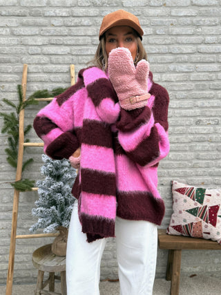Soft Days Stripe Knit / Burgundy-Pink