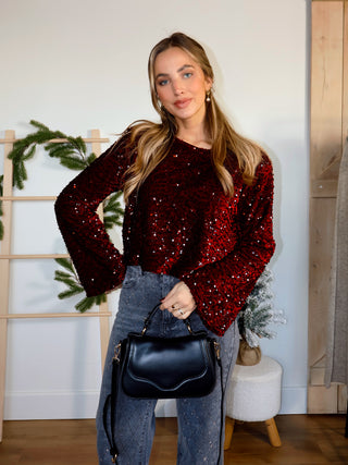 Sequin Sparkle Blouse / Burgundy