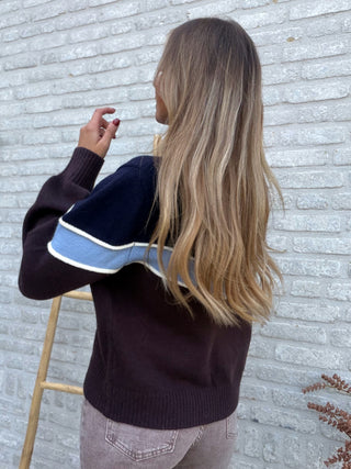Zip-Up Stripe Knit / Blue-Brown
