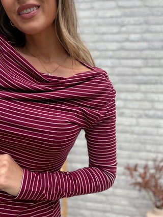 Striped Long Sleeve Top / Burgundy