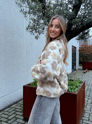 Teddy Flower Bomber / Beige - White