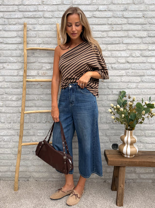 One Shoulder Stripe Knit / Brown