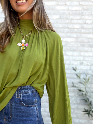 Flowy Sleeve Blouse / Olive Green