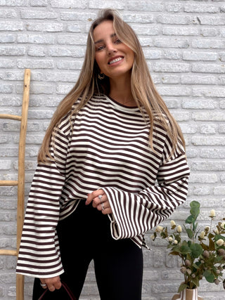 Striped Cotton Blouse / Beige-Brown