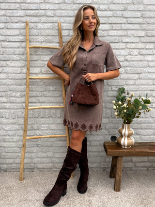 Washed Broderie Dress / Taupe