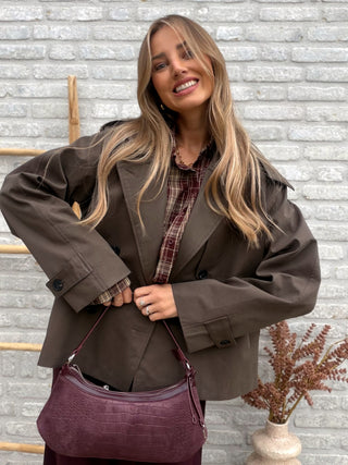 Check Strass Shirt / Taupe-Burgundy