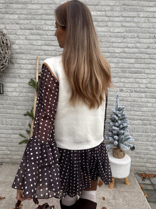 Polka Dot Chiffon Dress / Brown