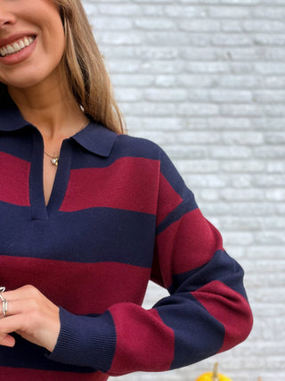 Striped Polo Knit / Bordeaux-Navy