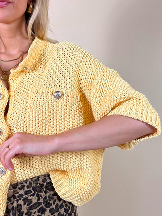 Short Sleeve Buttoned Knit / Yellow