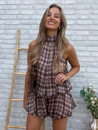 Checked Halter Dress / Brown