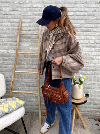 Checked Cape Cardigan / Taupe