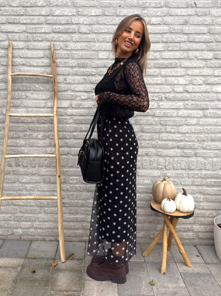 Polka Mesh Skirt / Black & White