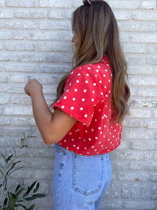 Short Sleeve Polka Jacket / Red