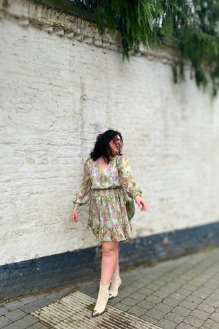 Patterned Flowy Mini Dress / Lila - Mintgreen