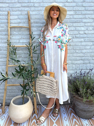 Linen Bloom Dress / White