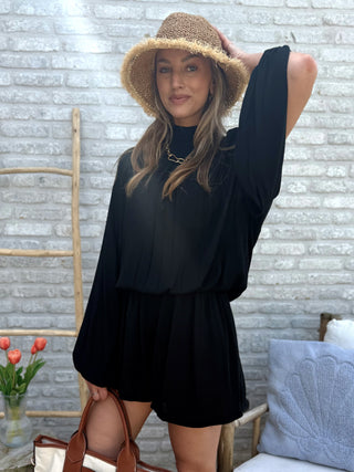 Plissé Playsuit / Black