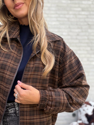 Checked Bomber Jacket / Brown-Black