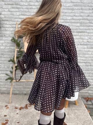 Polka Dot Chiffon Dress / Brown