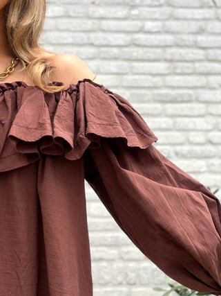 Romantic Off Shoulder Blouse / Brown