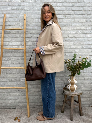 Reversible Short Check Jacket / Beige