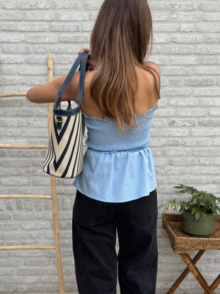 Smocked Peplum Top / Blue