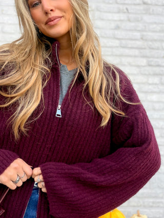 Ribbed Zip Knit / Bordeaux