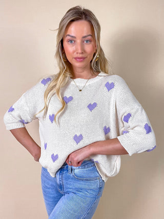Crochet Sweater Blouse / Beige-Lila