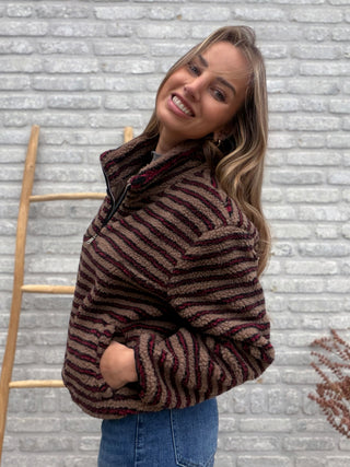 Striped Teddy Zip / Brown-Bordeaux