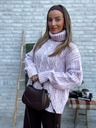 Cozy Knit Cable Sweater / Light Pink