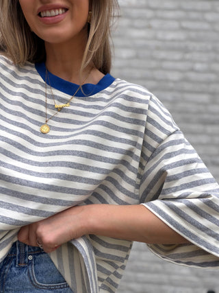 Striped Scarf Tee / Grey-White